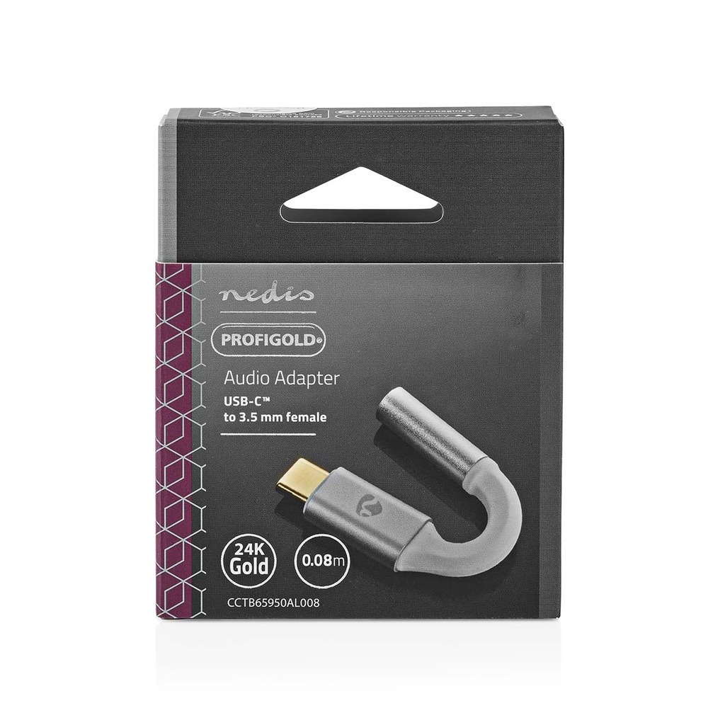 Nedis CCTB65950AL008 USB-C Adapter USB-C - 3,5 mm Jack 8cm Verguld Zilver