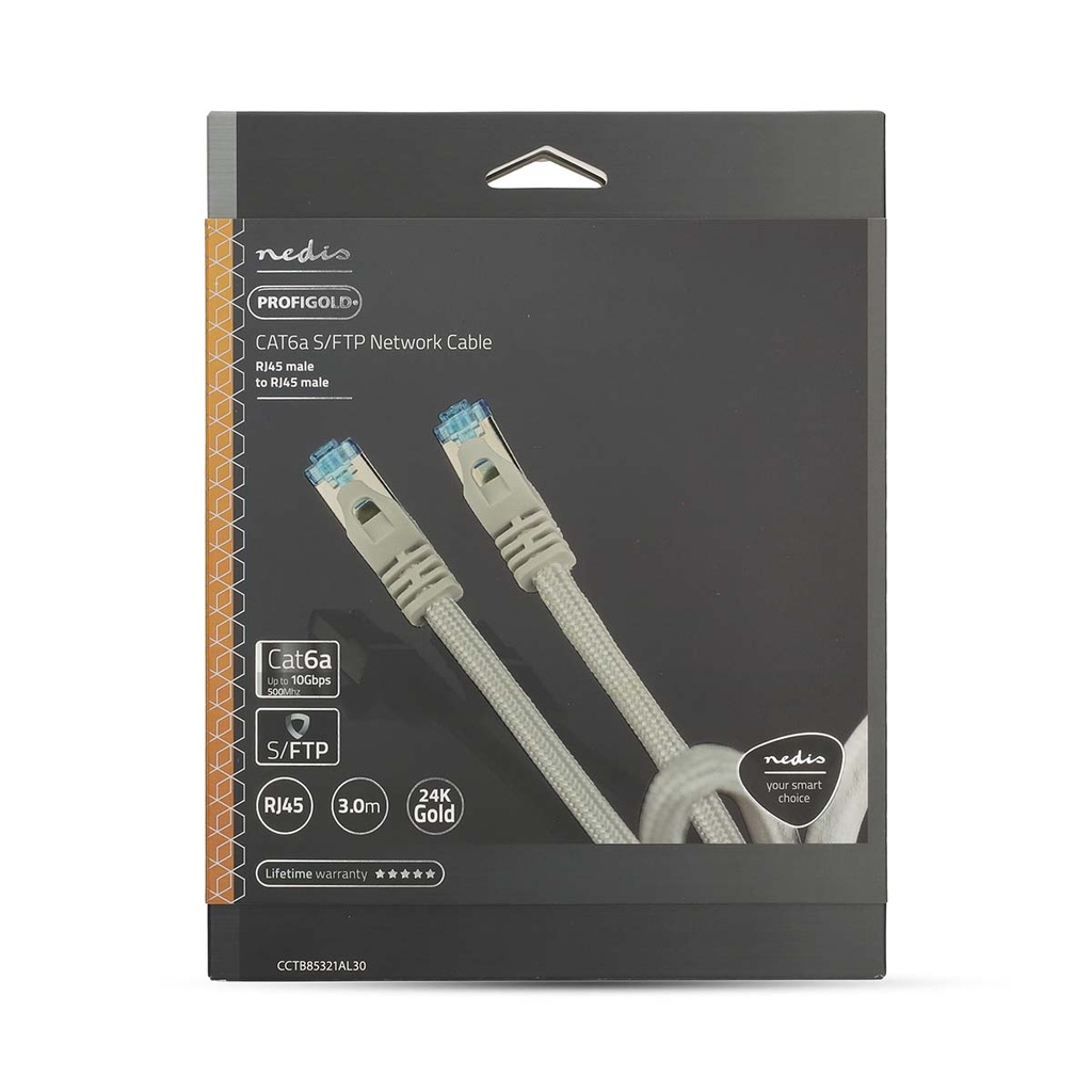 Nedis CCTB85321AL30 CAT6a netwerkkabel S/FTP RJ45  3m Gevlochten Zilver 