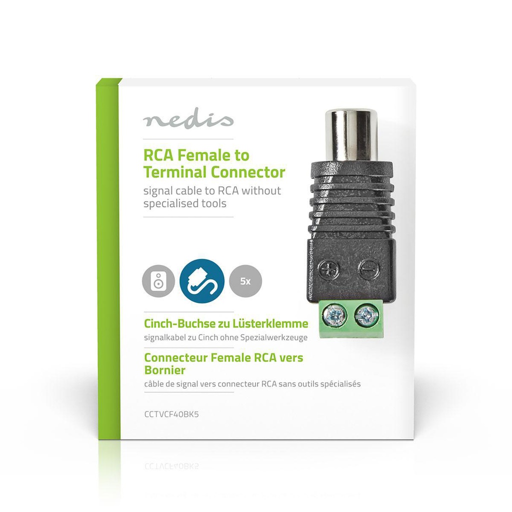 Nedis CCTVCF40BK5 CCTV-Security Connector 2-Voudig Aansluitblok DIN Zwart