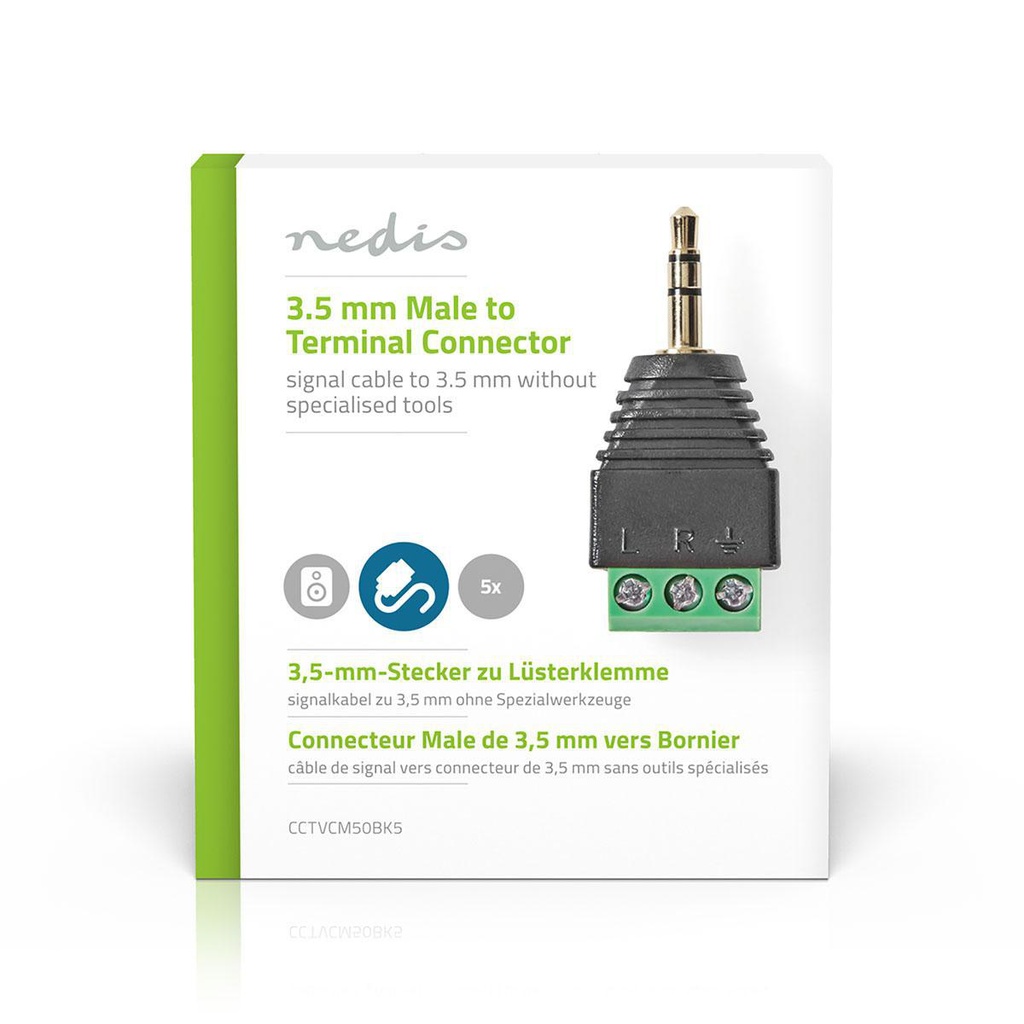 Nedis CCTVCM50BK5 CCTV-Security Connector 3-Voudig  3,5 mm Jack Zwart