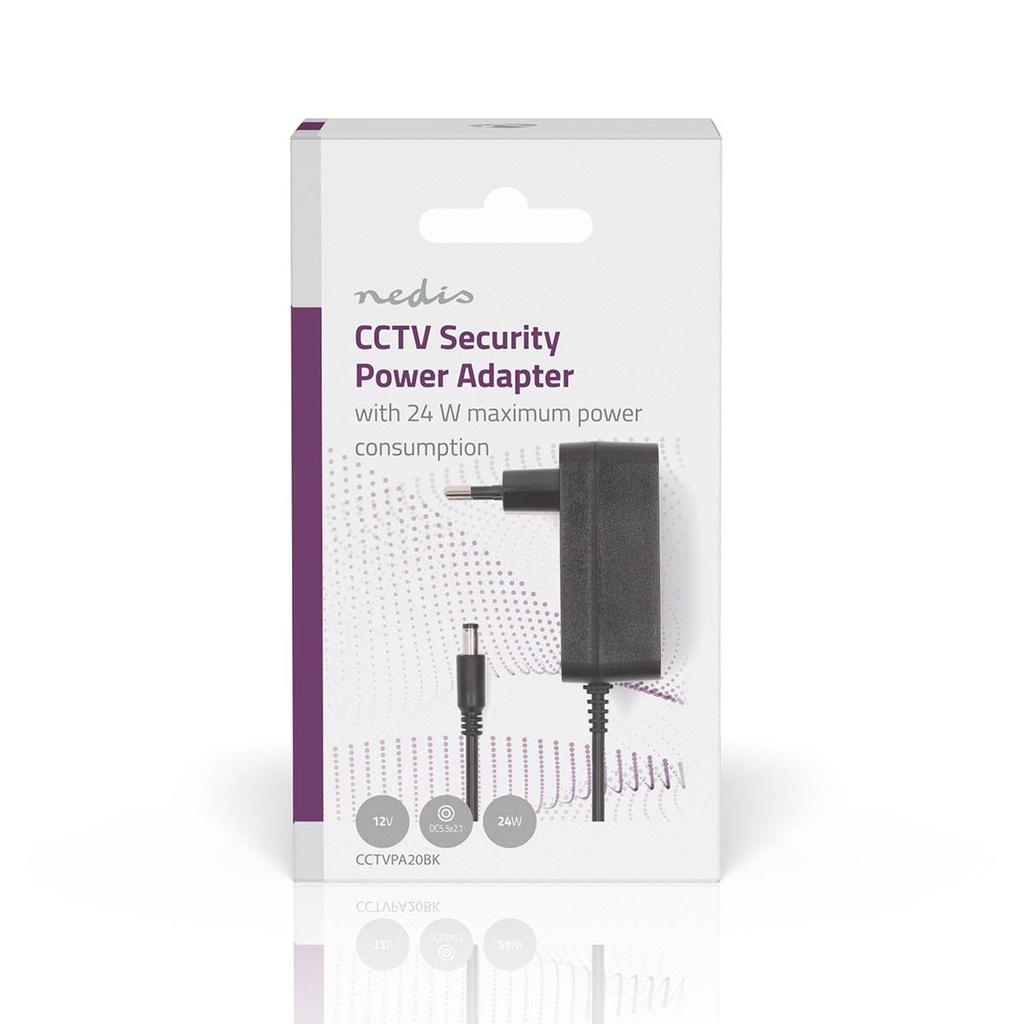 Nedis CCTVPA20BK CCTV Stroomadapter | 2.0 A | 12 V DC | 5,5 x 2,1 mm Male | Male | 1.50 m | Zwart