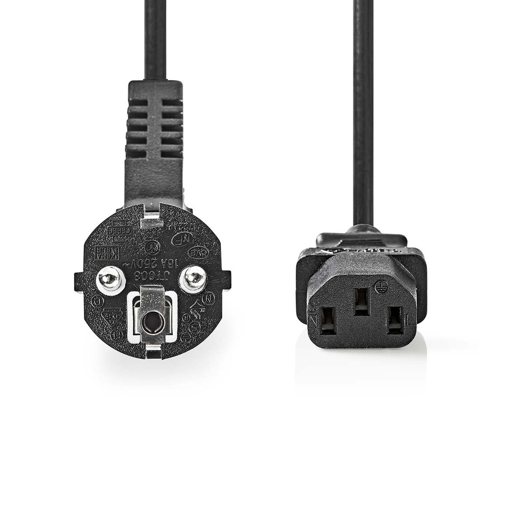 Nedis CEBW10000BK20 Stroomkabel Type F (CEE 7/7) - IEC-320-C13 Haaks Recht Vernikkeld 2m Zwart 