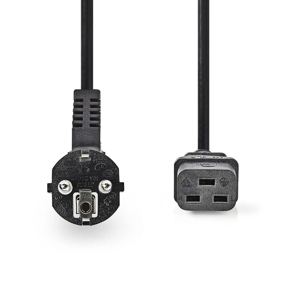 Nedis CEGB10300BK20 Stroomkabel Type F -IEC-320-C19 Haaks Vernikkeld 2m Zwart