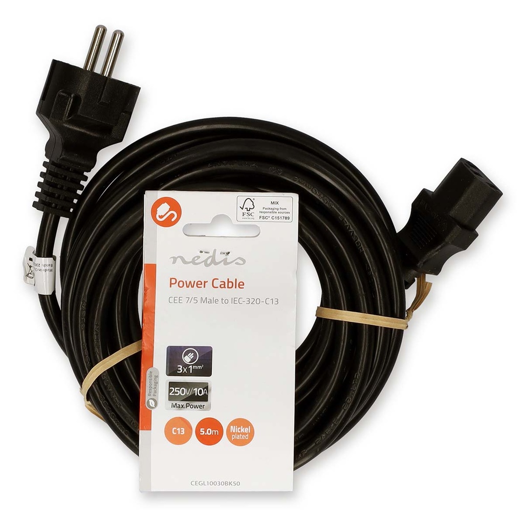 Nedis CEGL10030BK50 Stroomkabel Type - IEC-320-C13 Vernikkeld 5m Zwart