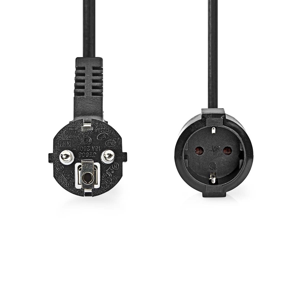 Nedis CEGL10230BK20 Stroomkabel Type F - Type F Vrouwelijk  Haaks Vernikkeld 2m Zwart 