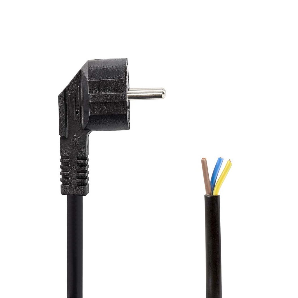 Nedis CEGL10700BK20 Stroomkabel Type F Open Haaks Vernikkeld 2m Zwart 