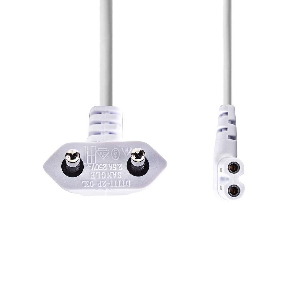 Nedis CEGL11055WT20 Stroomkabel Euro - IEC-320-C7 Haaks Vernikkeld 2m Wit