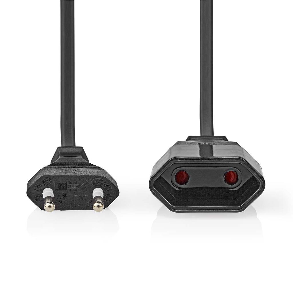 Nedis CEGL11085BK20 Stroomkabel Euro - Euro Vrouwelijk Vernikkeld 2m Zwart 