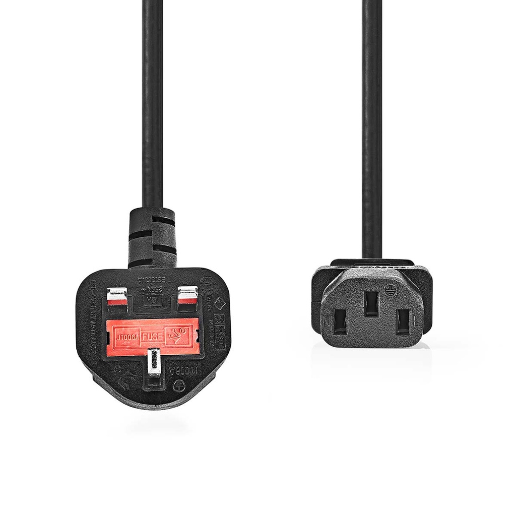 Nedis CEGL11100BK30 Stroomkabel UK - IEC-320-C13 Haaks Vernikkeld 3m Zwart