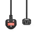 Nedis CEGL11100BK30 Stroomkabel UK - IEC-320-C13 Haaks Vernikkeld 3m Zwart