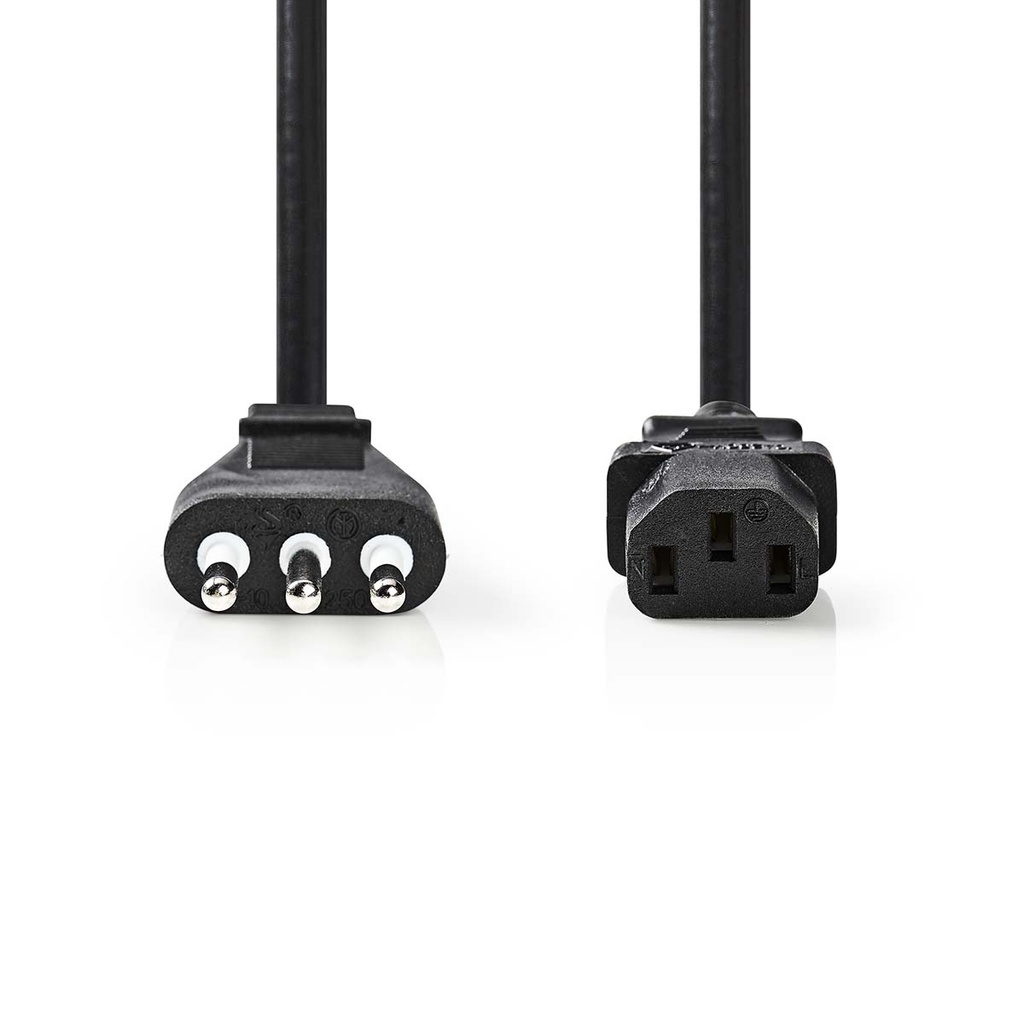 Nedis CEGL11300BK20 Stroomkabel | Italië Male | IEC-320-C13 | Recht | Recht | Vernikkeld | 2.00 m | Rond | PVC | Zwart | Label