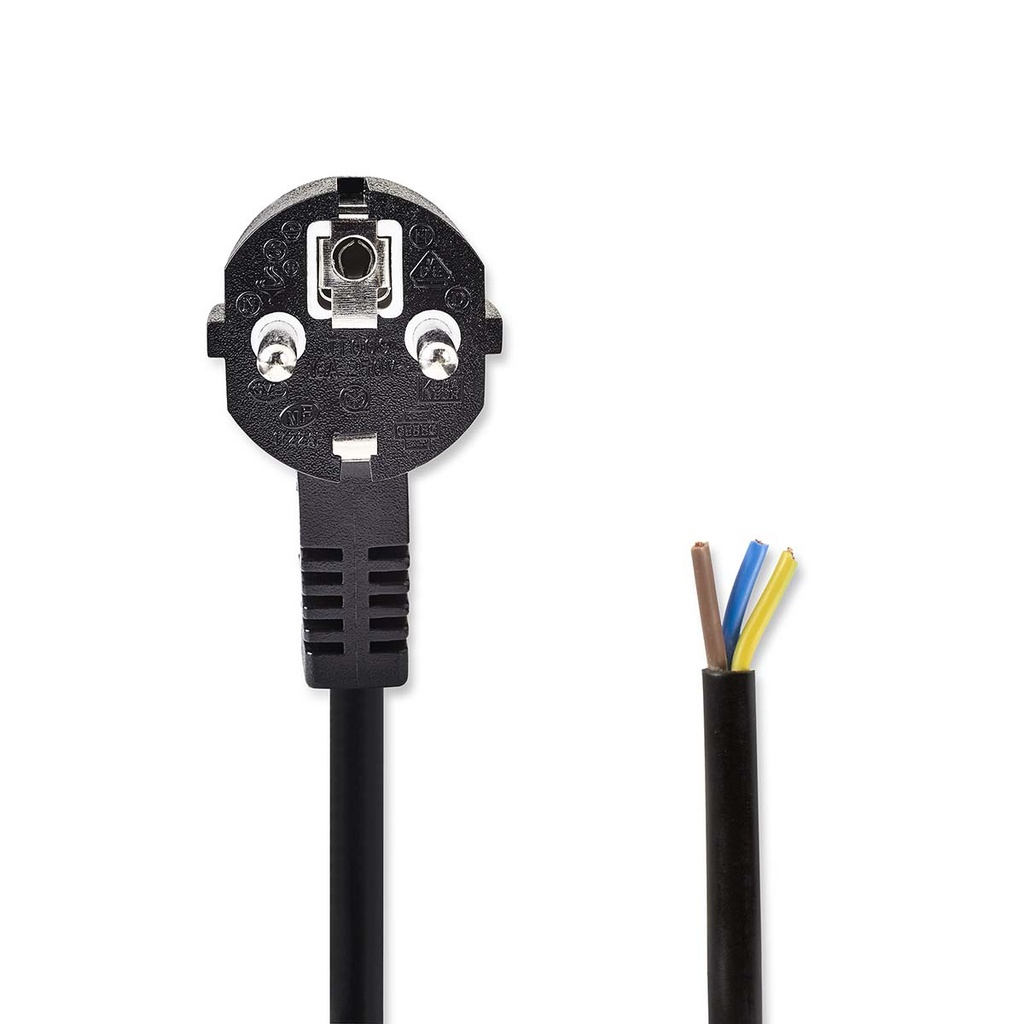 Nedis CEGL11918BK Stroomkabel Type F Open Haaks Vernikkeld 1.8m Zwart 