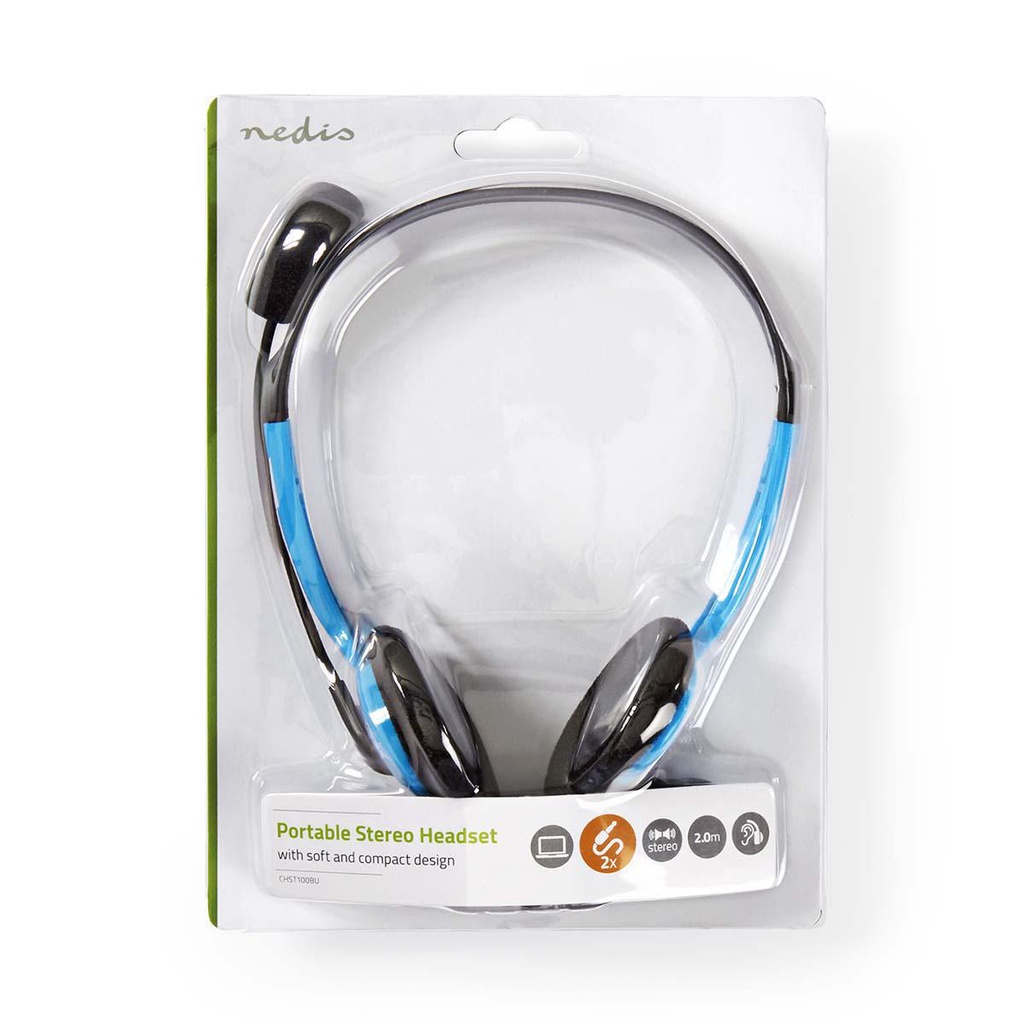 Nedis CHST100BU PC-Headset On-Ear Stereo 2x 3.5mm Inklapbare Microfoon Blauw