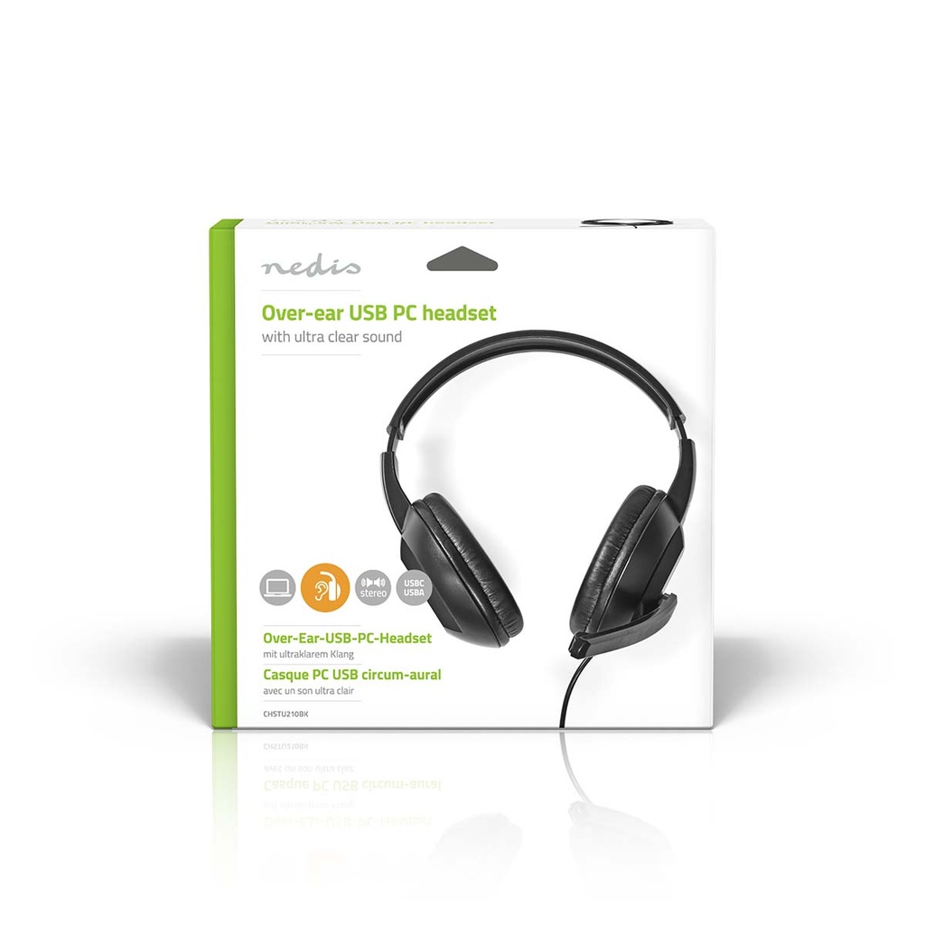 Nedis CHSTU210BK Stereo -Headset Over-Ear USB-A / USB-C Inklapbare Microfoon Zwart
