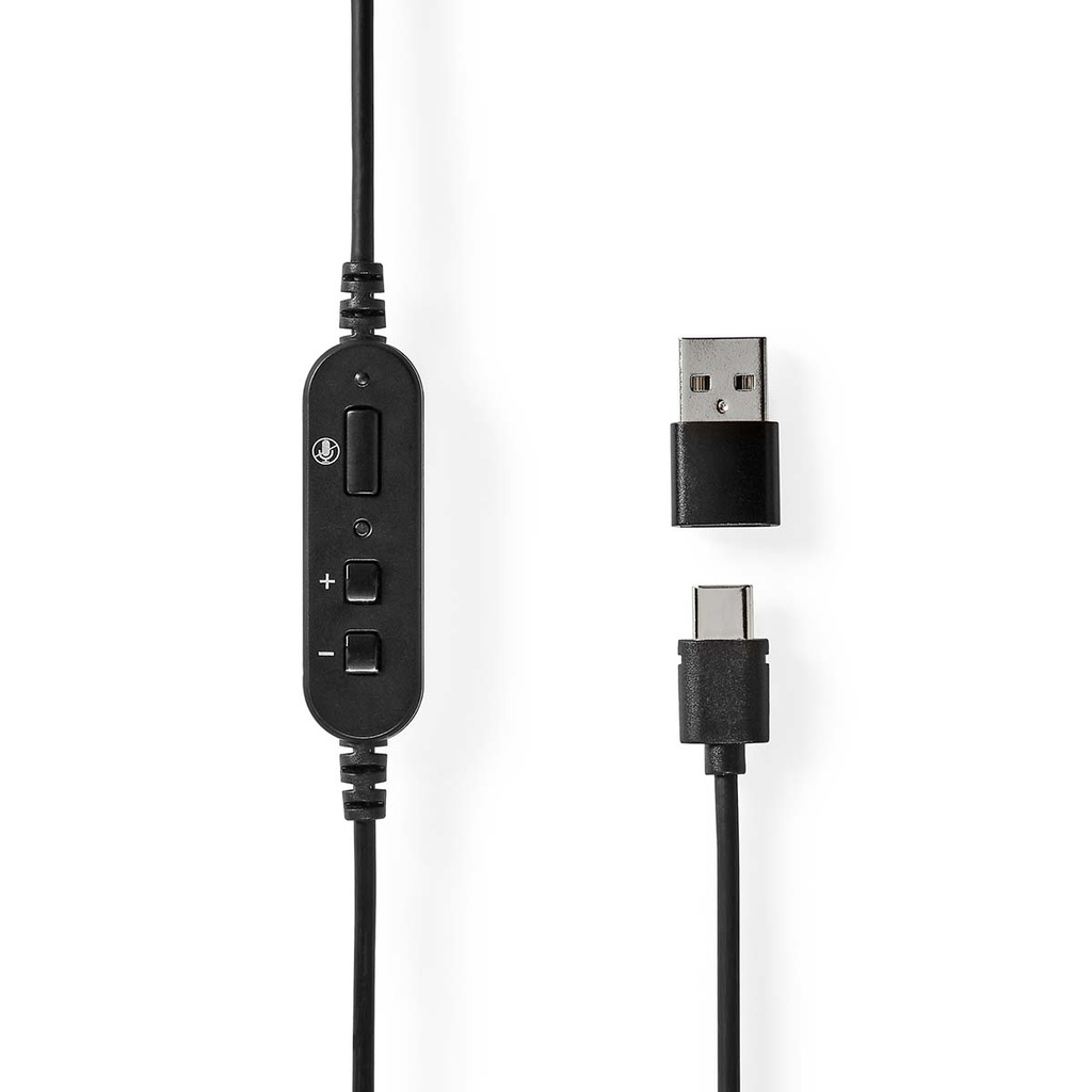 Nedis CHSTU310BK Stereo-Headset On-Ear USB-A / USB-C Inklapbare Microfoon Zwart