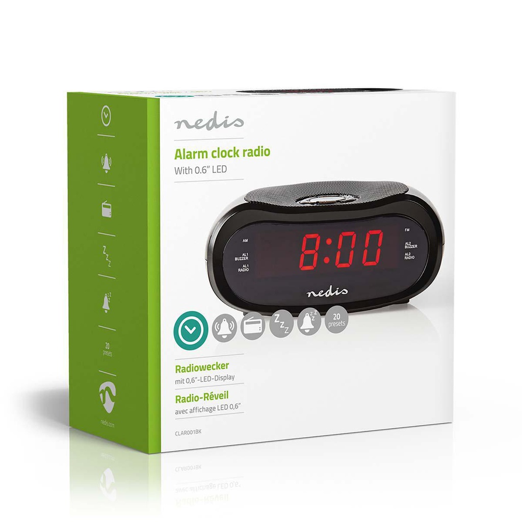 Nedis CLAR001BK Digitale Wekkerradio 0.6"LED-Scherm AM / FM Zwart