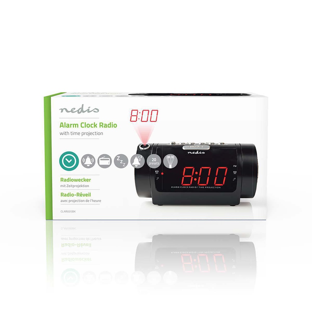 Nedis CLAR005BK Digitale Wekkerradio 0.9"LED-Scherm Tijdprojectie AM / FM Zwart