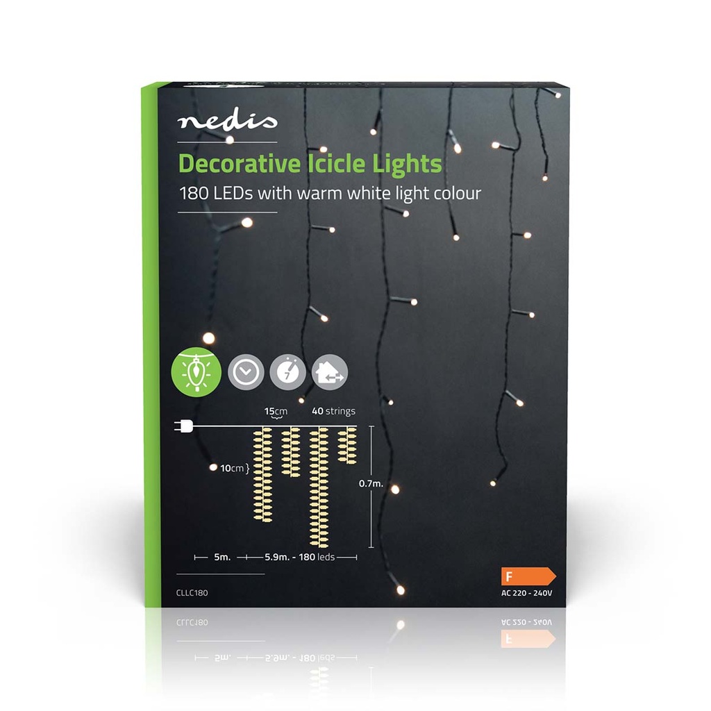 Nedis CLLC180 Decoratieve IJspegel Verlichting 180 LED's Warm Wit 5.9m 7 Effecten