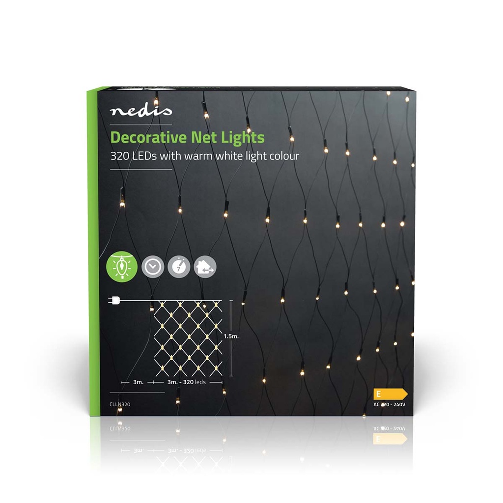 Nedis CLLN320 Decoratieve Net Verlichting Warm Wit 320 LED's 3 x 1.5 m 7 Effecten Binnen & Buiten