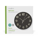 Nedis CLWA006GL30BK Wandklok 300 mm Diameter Glas Zwart