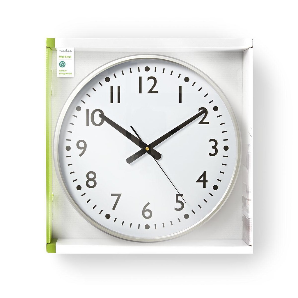 Nedis CLWA016PC38AL Wandklok 380 mm Diameter Kunststof Wit / Zilver