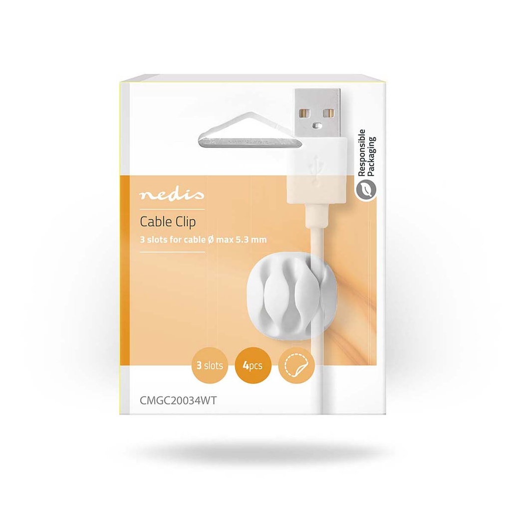Nedis CMGC20034WT Kabelclip Click & Go 4 Stuks 3 Sleuven 5.3 mm Maximale kabeldikte Wit