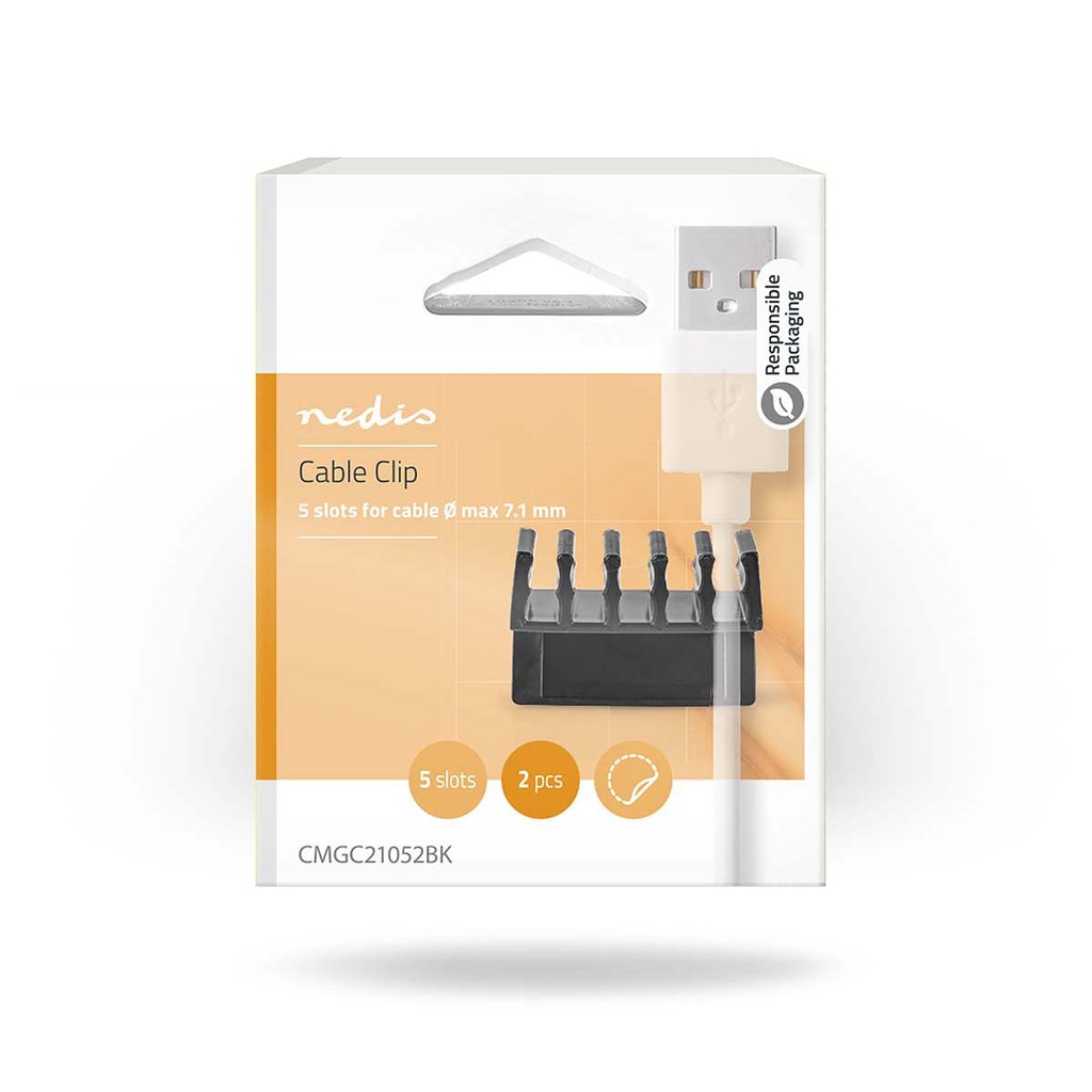 Nedis CMGC21052BK Kabelclip Click & Go 5 Sleuven 7.1 mm Maximale kabeldikte Zwart 2 Stuks