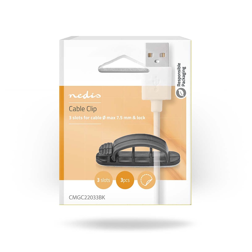 Nedis CMGC22033BK Kabelclip Vergrendeld 3 Sleuven 7.5 mm Maximale kabeldikte Zwart 3 Stuks 