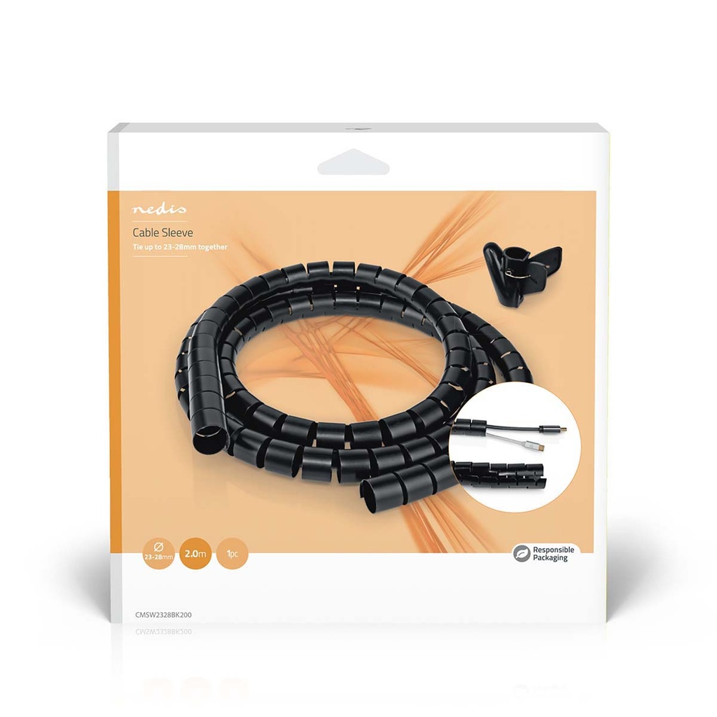 Nedis CMSW2328BK200 Kabelsleeve Spiraalvormig 28 mm Maximale kabeldikte Zwart