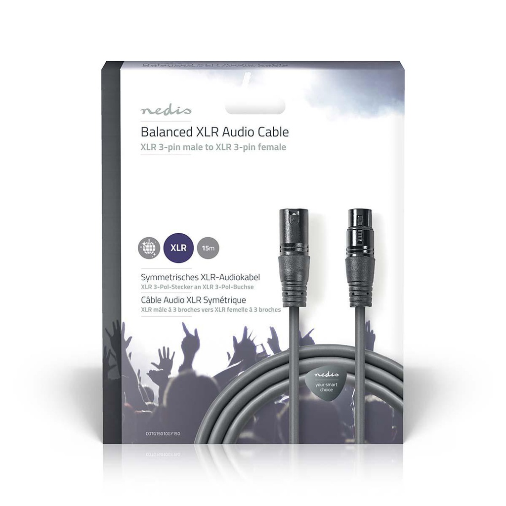Nedis COTG15010GY150 Gebalanceerde Audiokabel XLR 3-Pins - XLR 3-Pins Vrouwelijk 15m Grijs