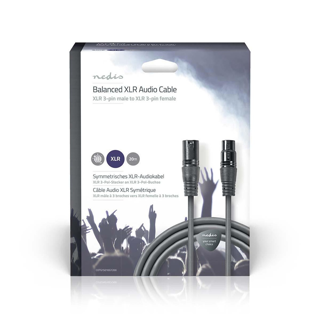 Nedis COTG15010GY200 Gebalanceerde Audiokabel XLR 3-Pins - XLR 3-Pins Vrouwelijk 20m Grijs