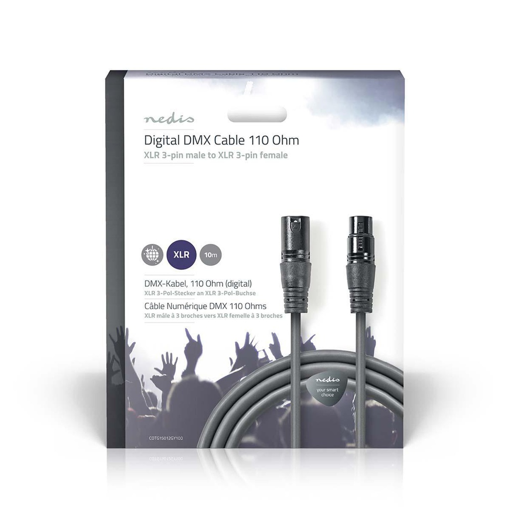 Nedis COTG15012GY100 DMX-Adapterkabel XLR 3-Pins - XLR 3-Pins Vrouwelijk 10m Grijs