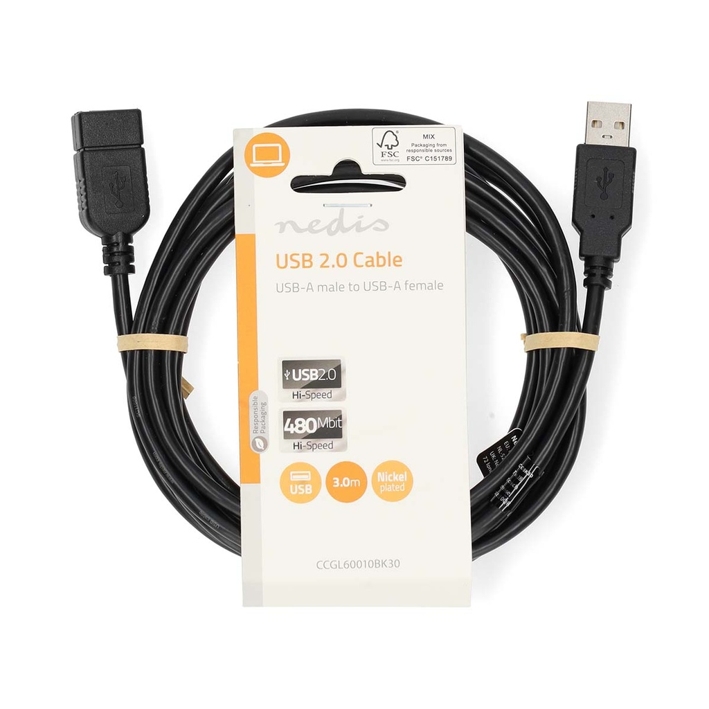 Nedis USB-A Verlengkabel 2m USB2.0 - CCGL60010BK30