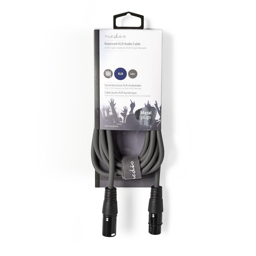 Nedis COTH15010GY30 Gebalanceerde Audiokabel XLR 3-Pins - XLR 3-Pins Vrouwelijk 3m Grijs 