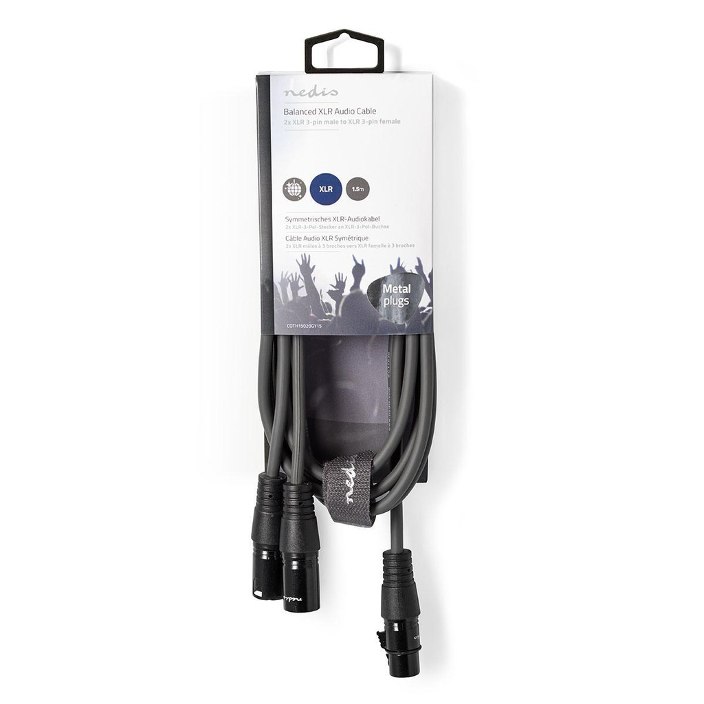 Nedis COTH15020GY15 Gebalanceerde Audiokabel 2x XLR 3-Pins - XLR 3-Pins Vrouwelijk 1.5m Grijs 
