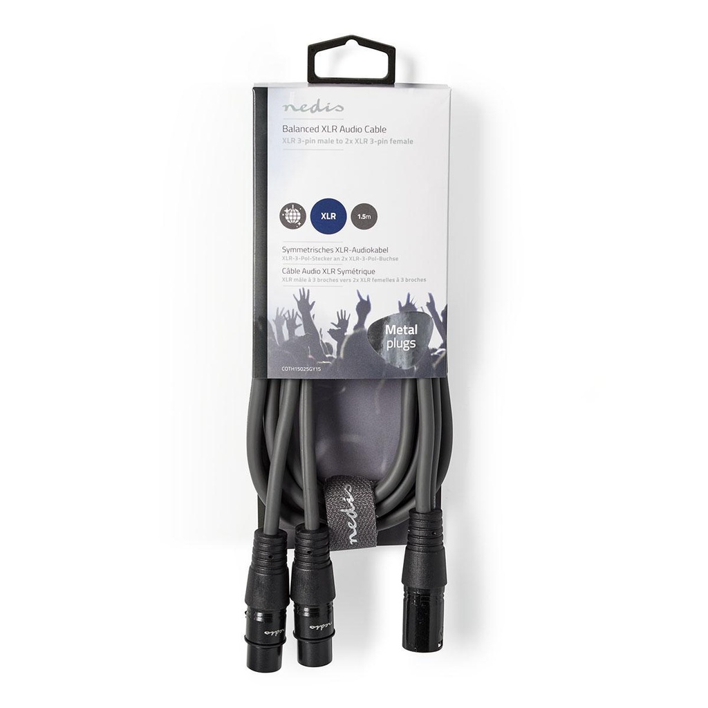 Nedis COTH15025GY15 Gebalanceerde Audiokabel XLR 3-Pins - 2x XLR 3-Pins Vrouwelijk 1.5m Grijs