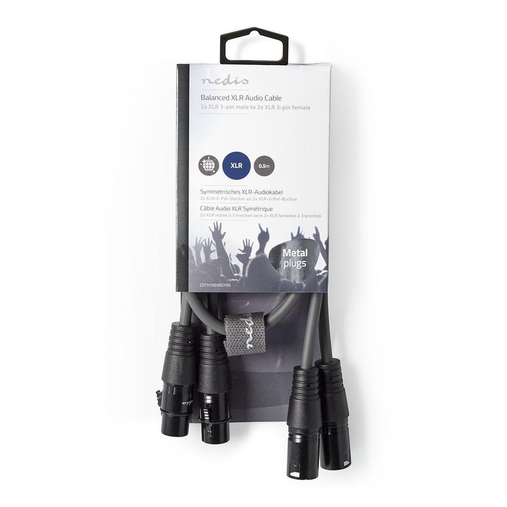 Nedis COTH15030GY05 Gebalanceerde Audiokabel 2x XLR 3-Pins - 2x XLR 3-Pins Vrouwelijk 50cm Grijs