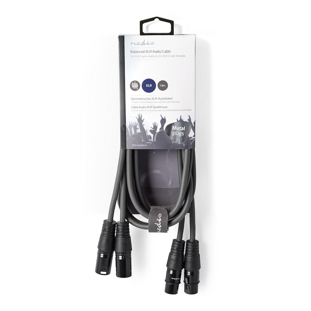 Nedis COTH15030GY15 Gebalanceerde Audiokabel 2x XLR 3-Pins - 2x XLR 3-Pins Vrouwelijk 1.5m Grijs