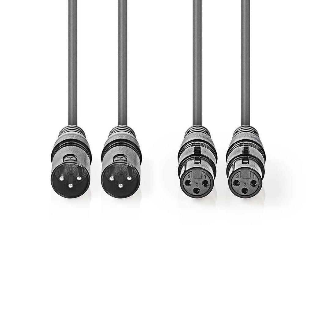 Nedis COTH15030GY30 Gebalanceerde Audiokabel 2x XLR 3-Pins Male - 2x XLR 3-Pins Vrouwelijk 3m Grijs 