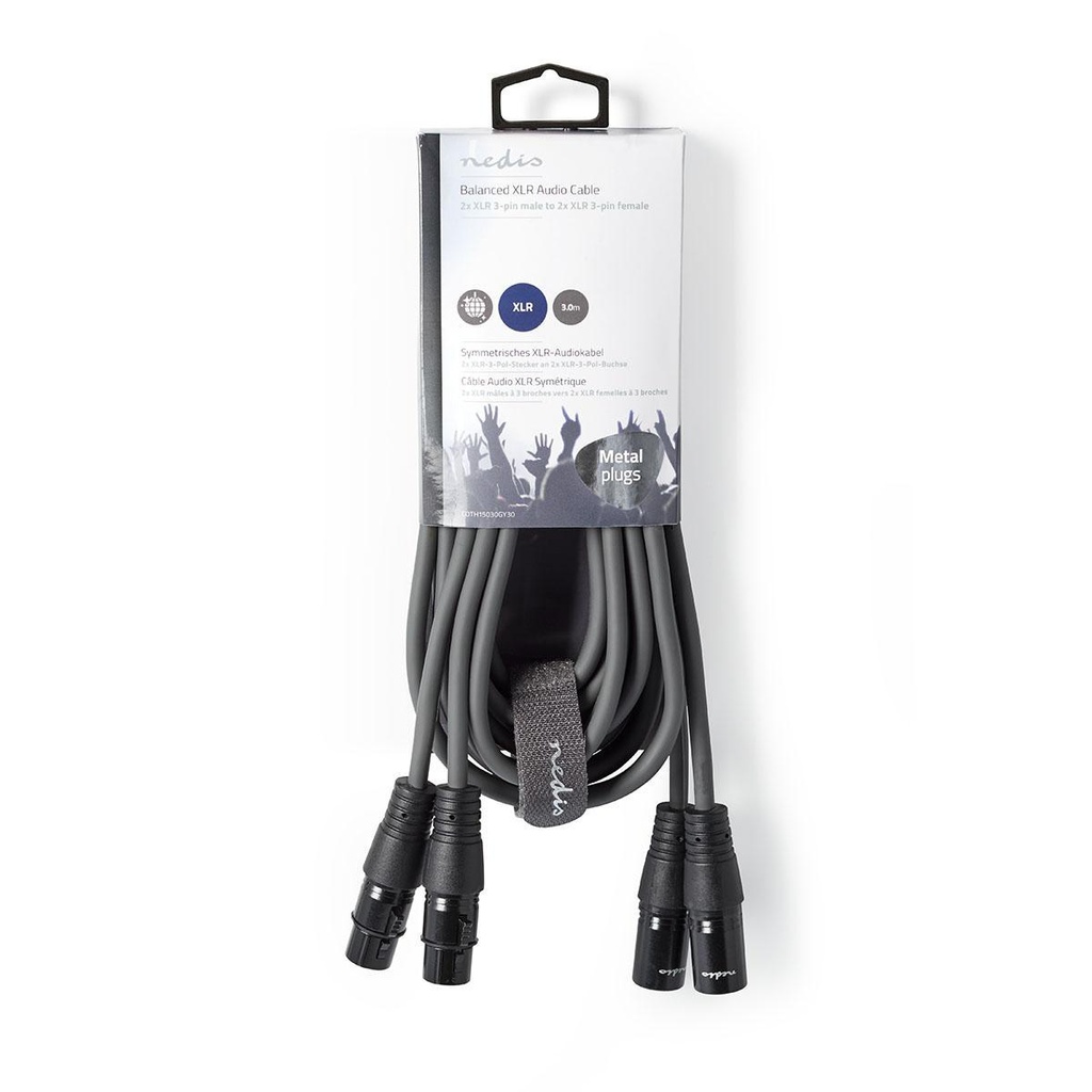 Nedis COTH15030GY30 Gebalanceerde Audiokabel 2x XLR 3-Pins Male - 2x XLR 3-Pins Vrouwelijk 3m Grijs 