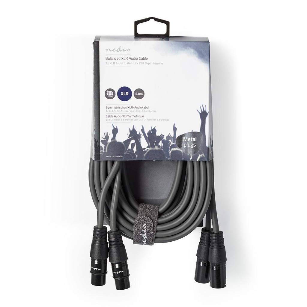Nedis COTH15030GY50 Gebalanceerde Audiokabel 2x XLR 3-Pins - 2x XLR 3-Pins Vrouwelijk 5m Grijs 