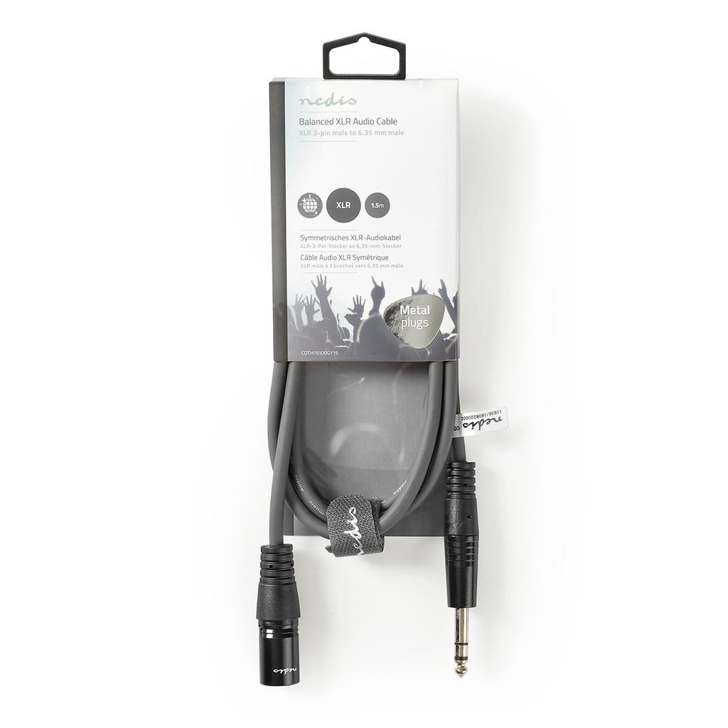 Nedis COTH15100GY15 Gebalanceerde Audiokabel XLR 3-Pins - 6,35 mm Jack 1.5m Grijs
