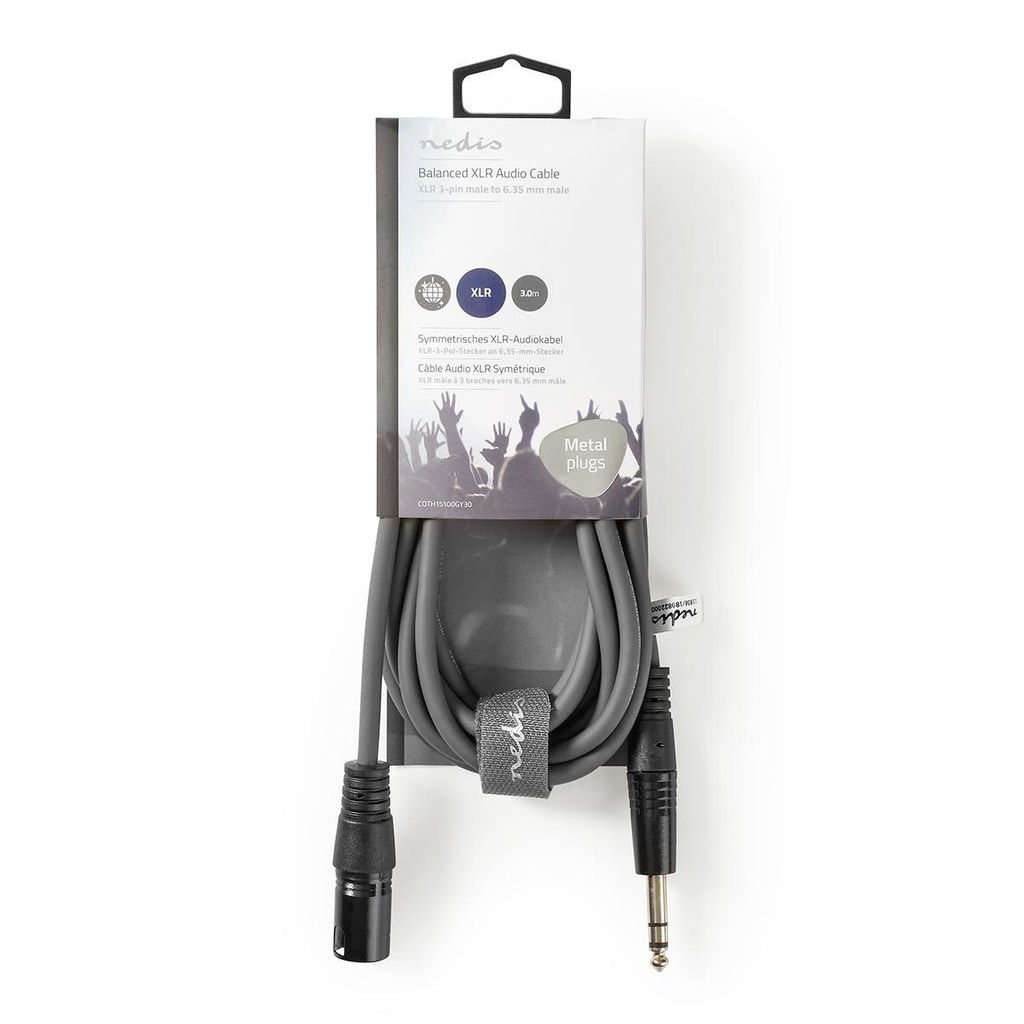 Nedis COTH15100GY30 Gebalanceerde Audiokabel XLR 3-Pins - 6,35 mm Jack 3m Grijs