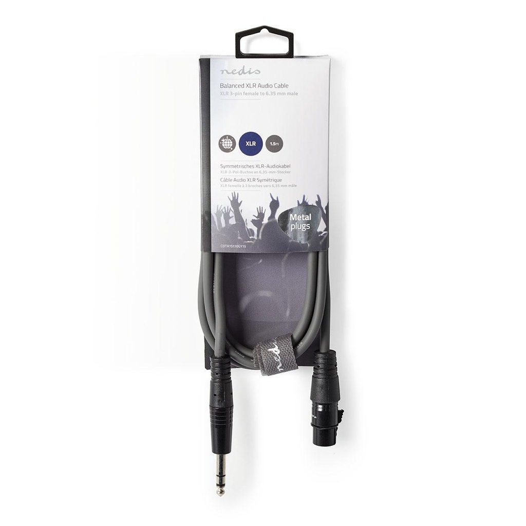 Nedis COTH15110GY15 Gebalanceerde Audiokabel XLR 3-Pins Vrouwelijk - 6,35 mm Jack 1.5m Grijs 