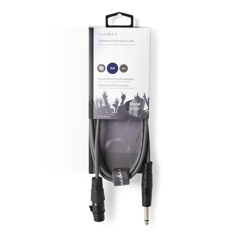 Nedis COTH15120GY15 Ongebalanceerde Audiokabel XLR 3-Pins Vrouwelijk - 6,35 mm Jack 1.5m Grijs 