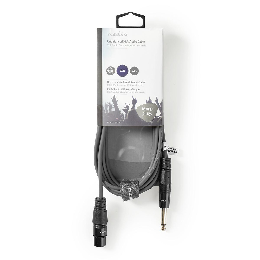 Nedis COTH15120GY30 Ongebalanceerde Audiokabel XLR 3-Pins Vrouwelijk - 6,35 mm Jack 3m Grijs 