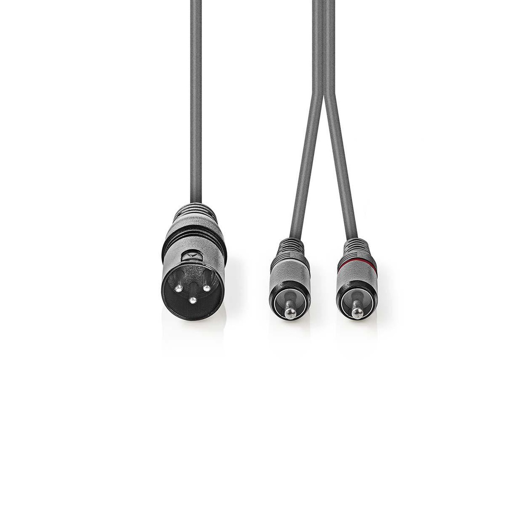 Nedis COTH15200GY15 Gebalanceerde Audiokabel | XLR 3-Pins Male | 2x RCA Male | Vernikkeld | 1.50 m | Rond | PVC | Donkergrijs | Kartonnen Sleeve