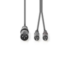 Nedis COTH15200GY15 Gebalanceerde Audiokabel | XLR 3-Pins Male | 2x RCA Male | Vernikkeld | 1.50 m | Rond | PVC | Donkergrijs | Kartonnen Sleeve