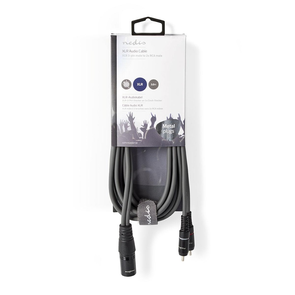 Nedis COTH15200GY30 Gebalanceerde Audiokabel XLR 3-Pins - 2x RCA 3m Grijs