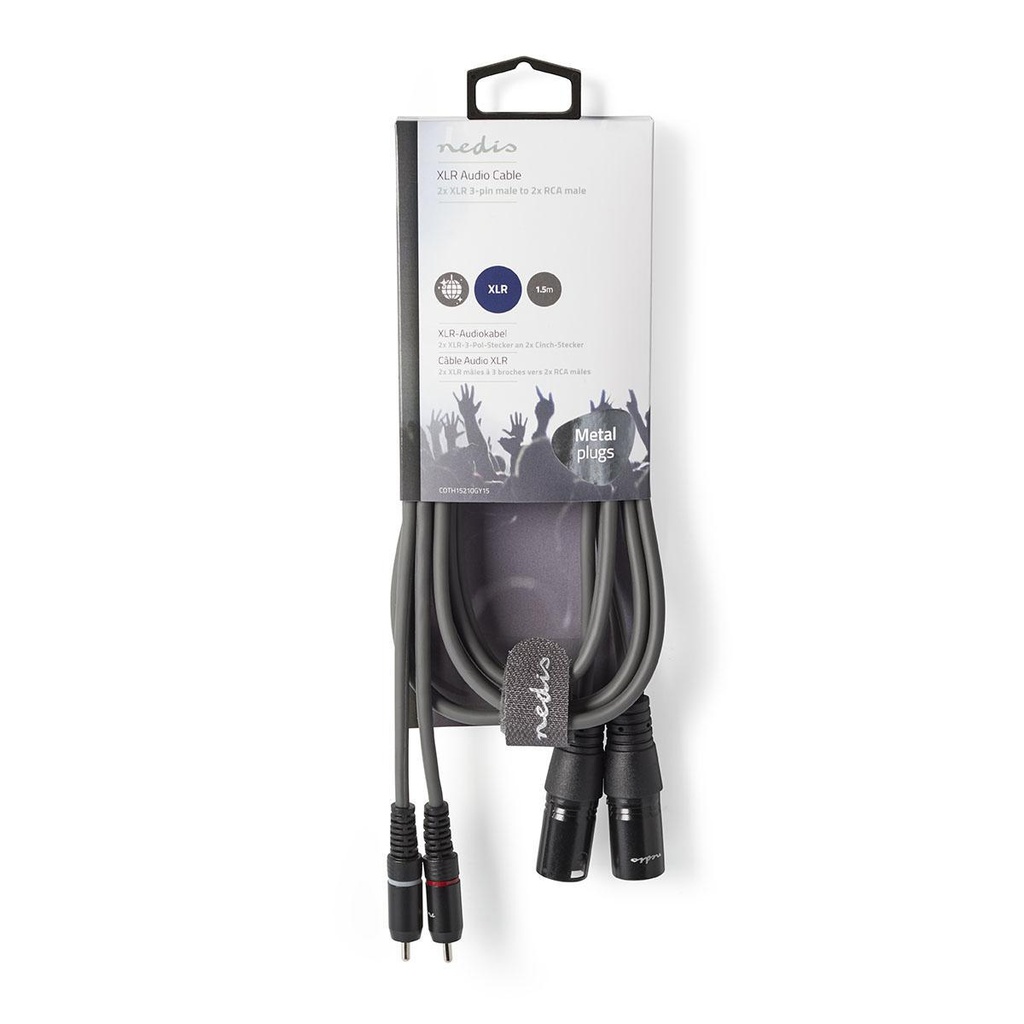 Nedis COTH15210GY15 Gebalanceerde Audiokabel 2x XLR 3-Pins - 2x RCA 1.5m Grijs